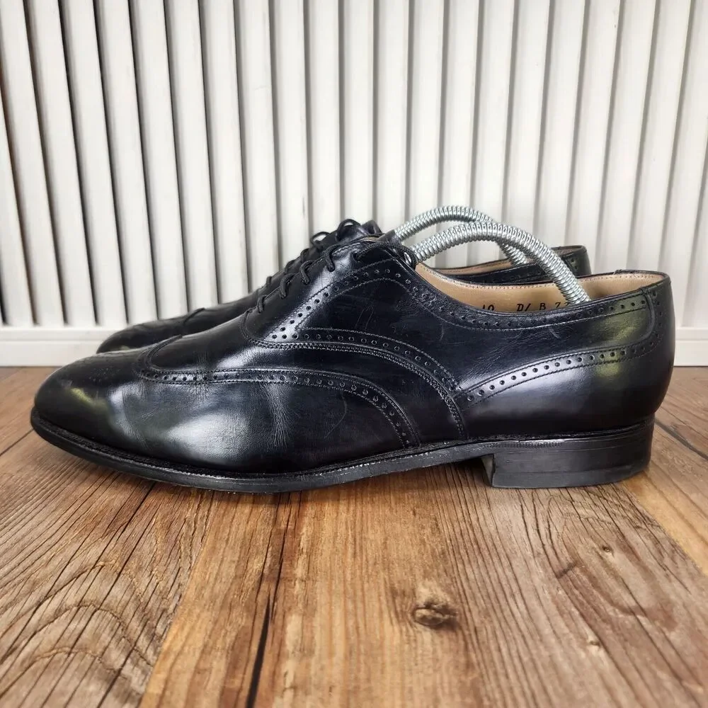 VTG Johnston Murphy Aristocraft Wingtip Oxfords Mens Sz 10 D Black Leather Shoes